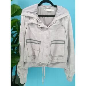 Blanc Noir Womens Sz Large Light Gray Skyfall Camo Print Hooded Aviator Jacket